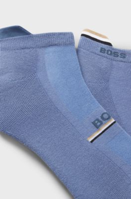 Lot de deux paires de chaussettes longueur cheville avec logos, Bleu