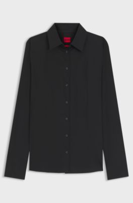 Slim-Fit Bluse aus b&uuml;gelleichtem Baumwoll-Mix mit Twill-Struktur, Schwarz