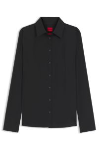 Slim-fit blouse in easy-iron cotton-blend twill, Black