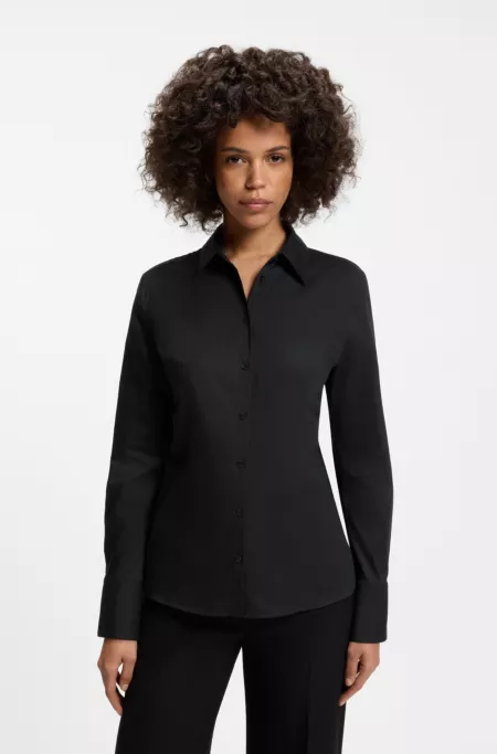 Slim-fit blouse in easy-iron cotton-blend twill