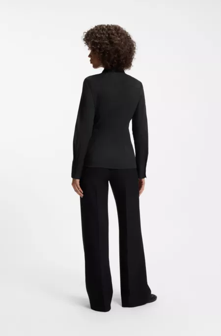 Slim-fit blouse in easy-iron cotton-blend twill