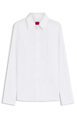 Slim-fit blouse in easy-iron cotton-blend twill, White