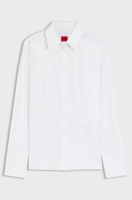 Slim-fit blouse in easy-iron cotton-blend twill, White