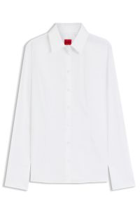 Slim-fit blouse in easy-iron cotton-blend twill, White