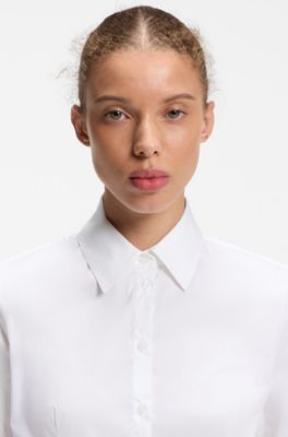 Slim-fit blouse in easy-iron cotton-blend twill, White