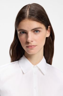 Chemisier Slim en twill de coton m&eacute;lang&eacute; facile &agrave; repasser, Blanc