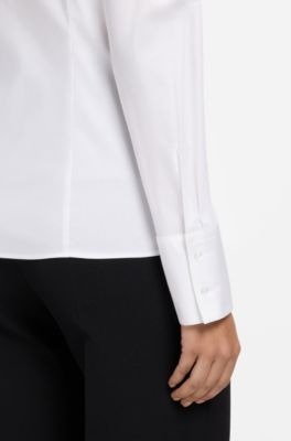 Slim-fit blouse in easy-iron cotton-blend twill, White
