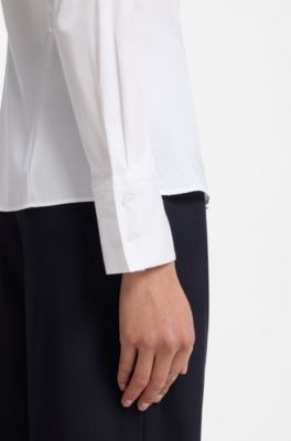 Slim-fit blouse in easy-iron cotton-blend twill, White