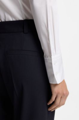 Chemisier Slim en twill de coton m&eacute;lang&eacute; facile &agrave; repasser, Blanc