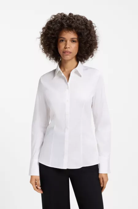 Slim-fit blouse in easy-iron cotton-blend twill