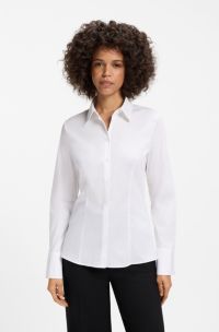 Slim-fit blouse in easy-iron cotton-blend twill, White
