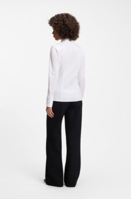 Slim-fit blouse in easy-iron cotton-blend twill, White