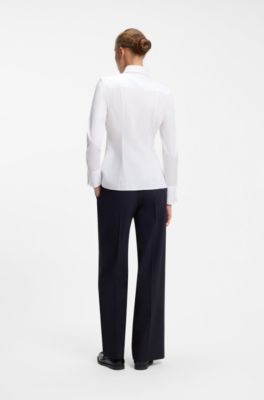 Slim-fit blouse in easy-iron cotton-blend twill, White