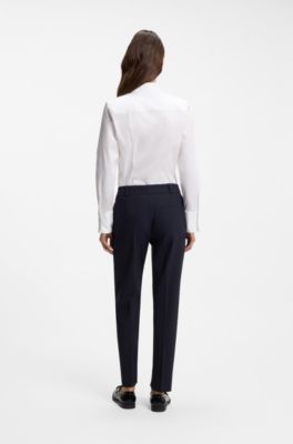 Slim-fit blouse in easy-iron cotton-blend twill, White