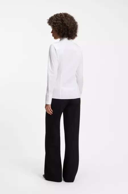 Slim-fit blouse in easy-iron cotton-blend twill