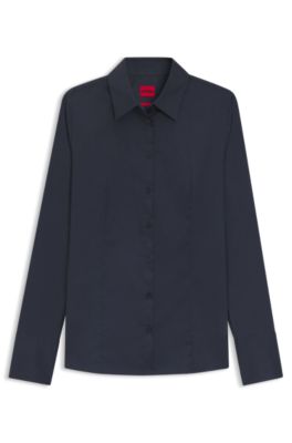 Chemisier Slim en twill de coton m&eacute;lang&eacute; facile &agrave; repasser, Bleu fonc&eacute;