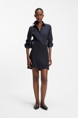 Slim-fit blouse in easy-iron cotton-blend twill, Dark Blue