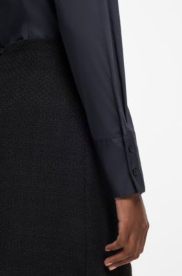 Slim-fit blouse in easy-iron cotton-blend twill, Dark Blue
