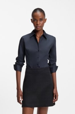 Slim-fit blouse in easy-iron cotton-blend twill