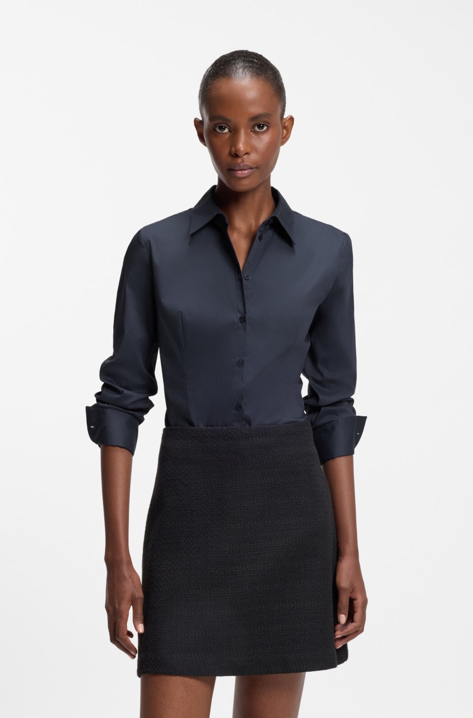 Slim-fit blouse in easy-iron cotton-blend twill
