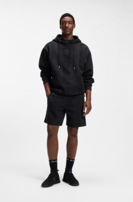 Relaxed-fit striped shorts with Double B monogram crest, Dark Blue