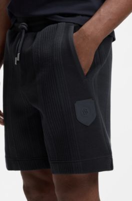 Relaxed-fit striped shorts with Double B monogram crest, Dark Blue