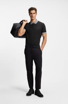 Paddy polo shirt in stretch cotton with moisture management, Black