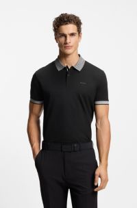 Paddy polo shirt in stretch cotton with moisture management, Black