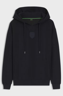Relaxed-fit striped hoodie with Double B monogram crest, Dark Blue