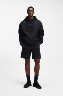 Relaxed-fit striped hoodie with Double B monogram crest, Dark Blue