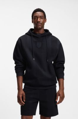Relaxed-fit striped hoodie with Double B monogram crest, Dark Blue