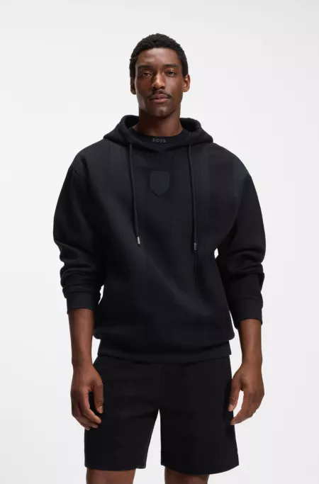 Relaxed-fit striped hoodie with Double B monogram crest