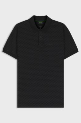 Cotton-piqu&eacute; polo shirt with printed pattern, Black