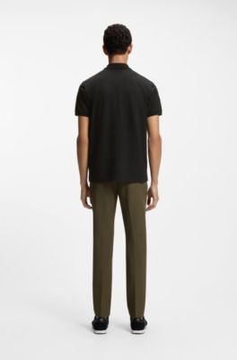 Cotton-piqu&eacute; polo shirt with printed pattern, Black