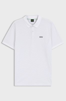 Cotton-piqu&eacute; polo shirt with printed pattern, White