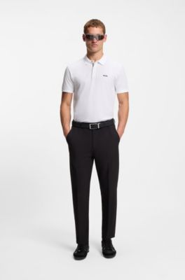 Cotton-piqu&eacute; polo shirt with printed pattern, White