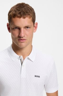 Cotton-piqu&eacute; polo shirt with printed pattern, White