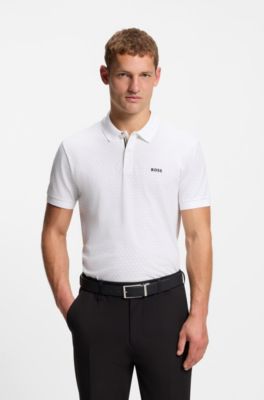 Cotton-piqu&eacute; polo shirt with printed pattern, White