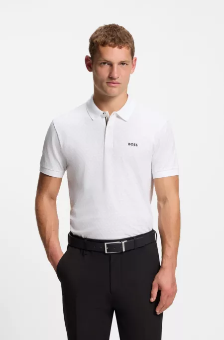 Cotton-piqué polo shirt with printed pattern