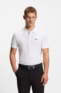 Cotton-piqu&eacute; polo shirt with printed pattern, White
