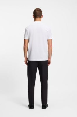 Cotton-piqu&eacute; polo shirt with printed pattern, White