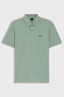 Cotton-piqu&eacute; polo shirt with printed pattern, Light Green