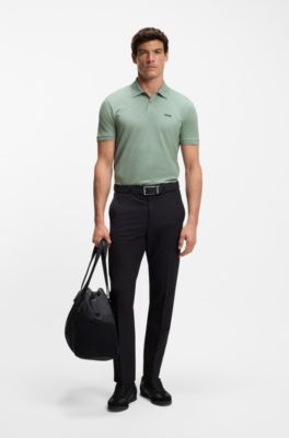 Cotton-piqu&eacute; polo shirt with printed pattern, Light Green