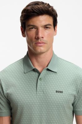 Cotton-piqu&eacute; polo shirt with printed pattern, Light Green