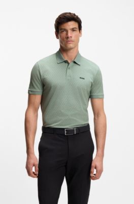 Cotton-piqu&eacute; polo shirt with printed pattern, Light Green