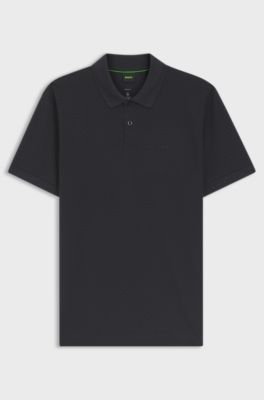 Cotton-piqu&eacute; polo shirt with printed pattern, Dark Blue