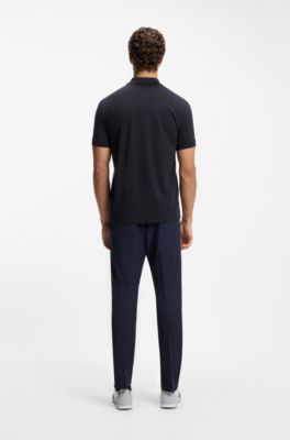 Cotton-piqu&eacute; polo shirt with printed pattern, Dark Blue