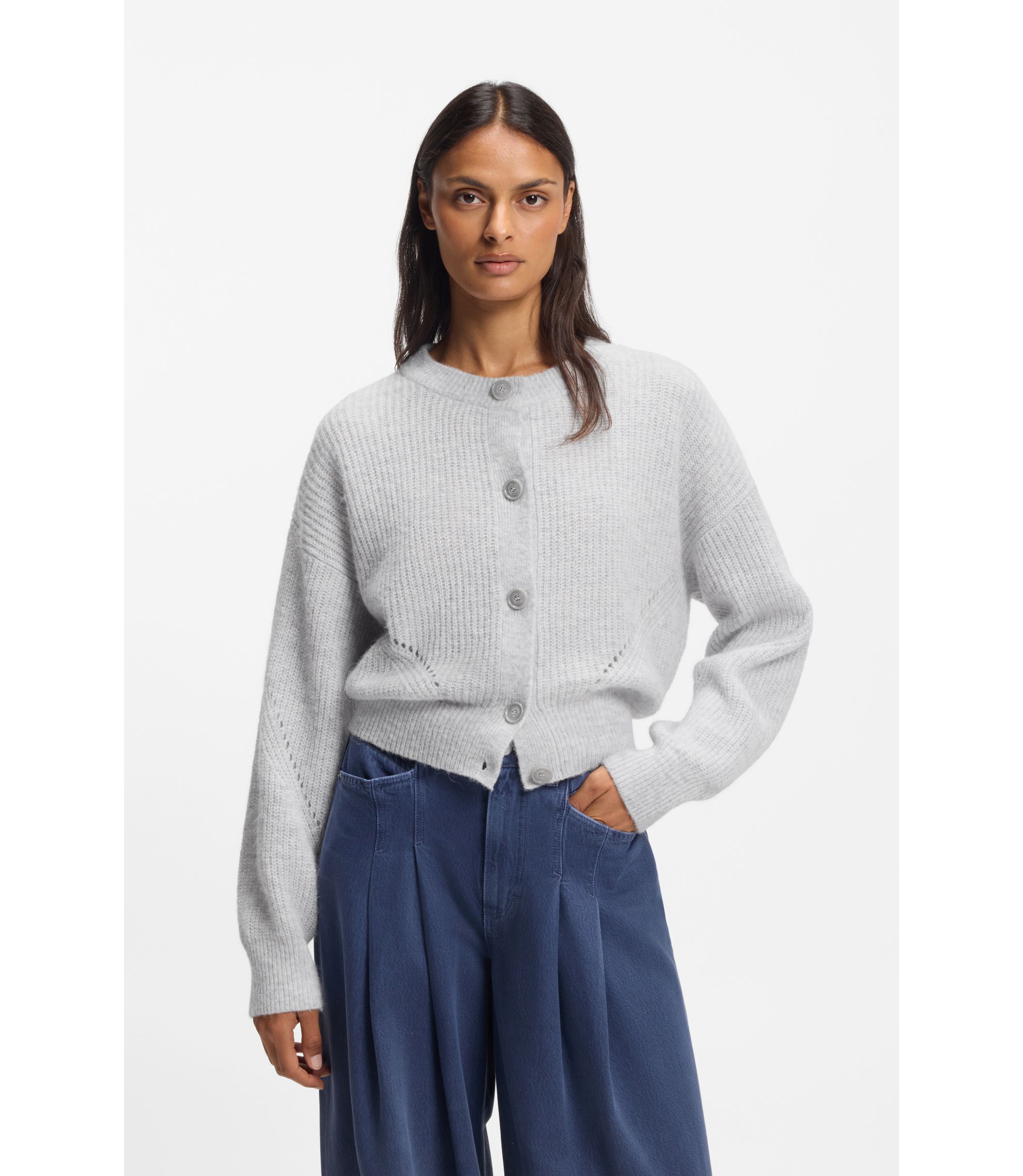 Regular-Fit Strickjacke mit Lochmuster