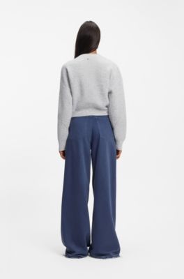 Regular-fit cardigan with open-work stitching, Light Grey