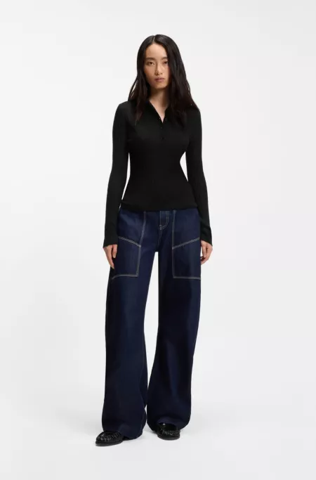 Polo-collar sweater in a sheer wool blend